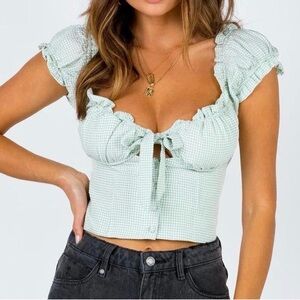 NWT Princess Polly Crop Top Mint Gingham Cottagecore Mint Green Size 0
